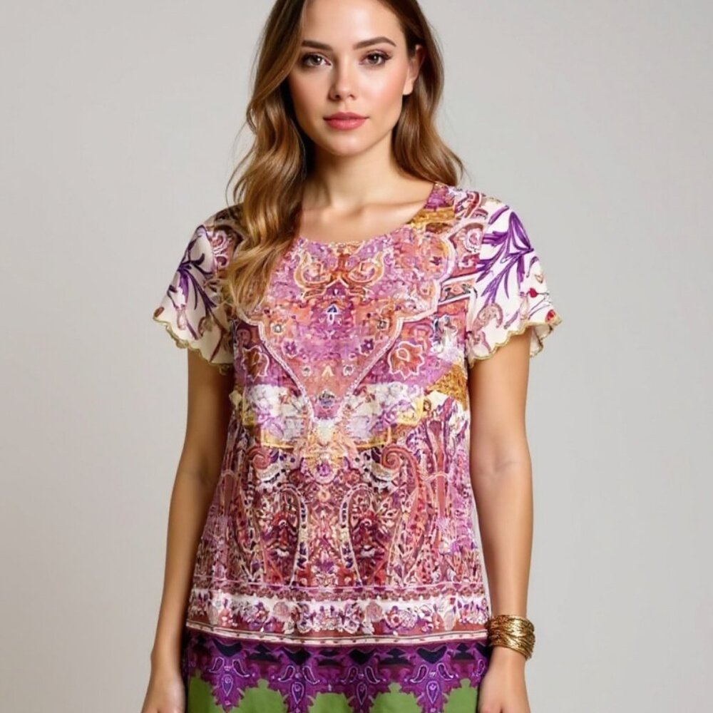 Soft‎ Surroundings Womens New Persian Multi Luciana Top Boho Top PXS NWT